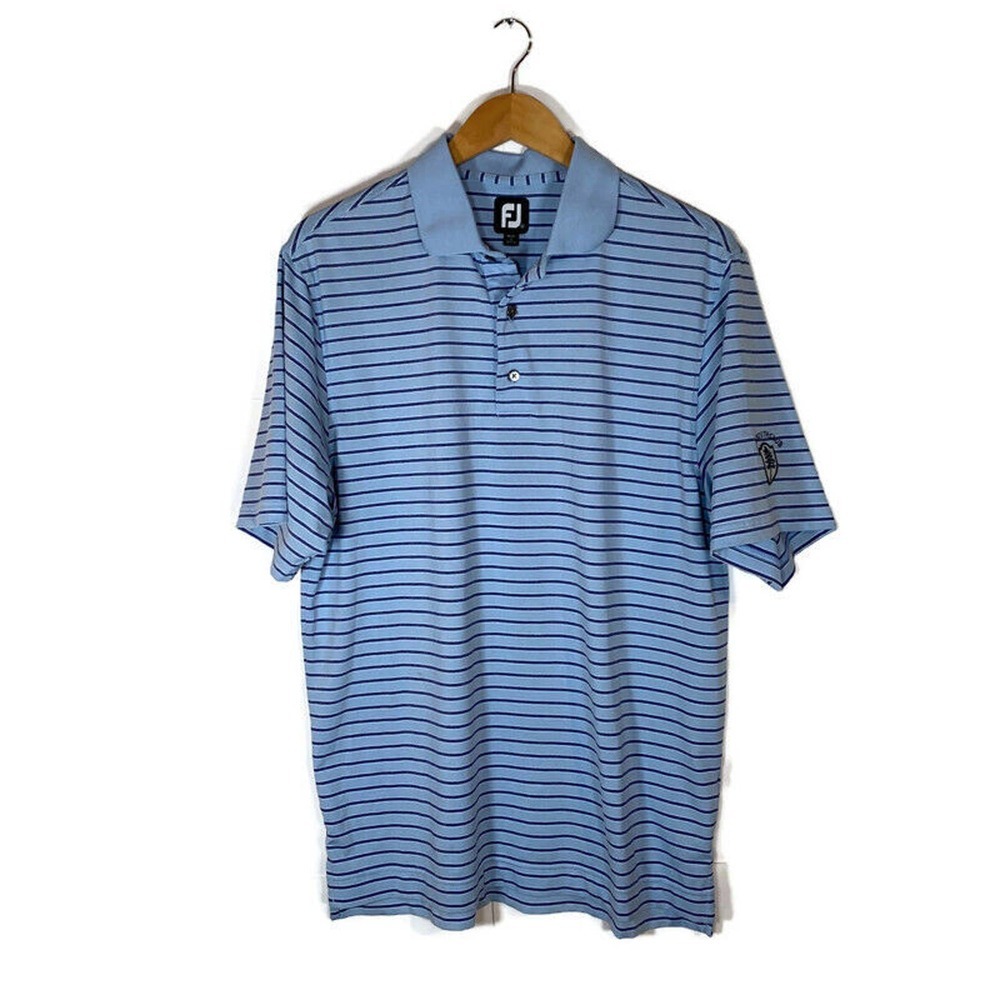 FootJoy Shirt Mens Medium Blue Polo Golf Striped "MidSouth Club" Logo Crest